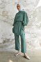 Stone Detailed Balloon Sleeve Double Satin Set - Mint