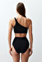 Siyah Tek Omuz Kaplı Hipster Yüksek Bel Regular Basic Bikini Takımı TBESS24BT00126 - 9