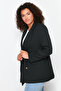 Siyah Oversize/Bol Kesim Astarlı Kruvaze Kapama Dokuma Blazer Ceket TBBSS24AG00002 - 3
