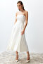 Bridal Beyaz A-Kesim Straplez Dokuma Düğün/Nikah Abiye Elbise TPRSS24EL00139 - 8