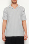 Lacivert Regular/Normal Kesim Çizgili Dokulu Polo Yaka T-shirt TMNSS24PO00035 - 4