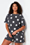 Anthracite Star-Patterned Knit Pajama Set with Shorts TBBSS24AI00027