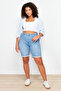 Mavi Paça Püskül Detaylı Esnek Skinny Denim Şort TBBSS24AP00012 - 5