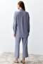 Gray Buttoned Blouse and Pants Woven Top and Bottom Set TWOSS24AU00108 - 6