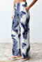 Beyaz Indigo Tropikal Desenli Dokuma Viskon Kimono Geniş Paça Pantolon İkili Takım TWOSS24AU00083 - 5