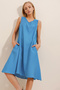 Women's Cobalt Blue V-Neck Double Pocket Aerobin Woven Dress ALC-X10341