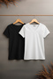 Siyah-Beyaz 2'li Paket Basic V Yaka %100 Pamuk Örme Büyük Beden T-Shirt TBBSS22TS0705 - 7