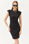 Women's Black Crew Neck Padded Mini Dress ELB-19002097 - 4