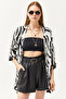 Women's Zebra Black Tasseled Loose Knitted Kimono KMN-00000056 - 2