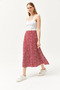 Women's Big Daisy Red Elastic Waist Patterned Long Skirt ETK-19000259 - 5