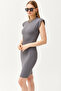 Women's Smoked Crew Neck Padded Mini Dress ELB-19002097 - 3