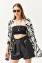 Women's Zebra Black Tasseled Loose Knitted Kimono KMN-00000056 - 4