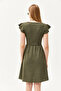 Women's Khaki U Collar Sleeve Detailed Flared Dress ELB-19002094 - 8