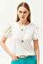 Women's Ecru Sleeve Scalloped Knitted Viscose Blouse BLZ-19002553 - 3