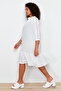 White V-Neck Hem Flounce Button Detail Beach Dress Tbbss24Ah00100 - 3