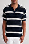Lacivert Regular Fit Pamuklu Çizgili Kaçık Pat Triko Polo Yaka T-ShirtTMNSS24PO00004 - 4