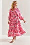 Women's Pink Multi Patterned Viscose Dress 60171051 - 5