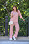 V Polo Neck Short Sleeve Basic Blouse Pipe Leg Elastic Waist Trousers Summer Knitwear Double Set