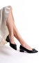 Women's Black Leather Buckle Galvanized Heeled Shoes - 4