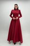 Taffeta Satin Fabric Green Detailed Evening Dress - Claret Red - 2