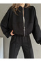 Women's Black Front Zippered Premium Tracksuit Set - 3