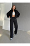 Women's Black Front Zippered Premium Tracksuit Set