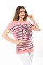 Women's Large Size Pink Bike Collar Front Print Short Sleeve Blouse 65N37639
