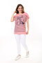 Women's Large Size Pink Bike Collar Front Print Short Sleeve Blouse 65N37639 - 4