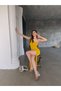 Women's Gather Detailed One-Shoulder Slit Long Dress Oil Green - 3
