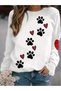 Paw Pattern Thick Winter Sweatshirt - White Printed Oversize Crew Neck