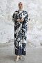 Shirt Collar Patterned Viscose Dress - Black - 4