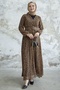 Patterned Double-breasted Collar Chiffon Dress - Brown - 4