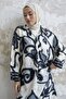 Shirt Collar Patterned Viscose Dress - Black - 3