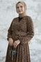 Patterned Double-breasted Collar Chiffon Dress - Brown - 3