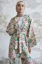 Shaped Patterned Linen Kimono Set - Green - 4