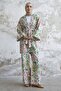 Shaped Patterned Linen Kimono Set - Green - 5