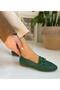 Daily Laser Perforated Green Loafer Women's Shoes - 2