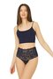 Navy Blue Lace Elastic Detailed High Waist Women's Thong Panties