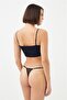 Black Transparent Tulle Satin Detailed Adjustable Elastic Women's Thong Panties - 3