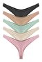 Women's Cotton and Lycra Ribbed Camisole Thong Panties 5-Pack