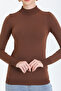 Half Turtleneck Long Sleeve Solid Color Fit Cut Summer Stretchy Knitwear Blouse - 4