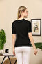 V-Neck Short Sleeve Ribbed Summer Stretchy Knitwear Badi Blouse - 2
