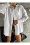 WOMEN'S LONG OVERSIZE EMBROIDERY SIDE STRING DETAIL PREMIUM POPLIN SHIRT MDA44587 - 2