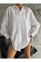 WOMEN'S LONG OVERSIZE EMBROIDERY SIDE STRING DETAIL PREMIUM POPLIN SHIRT MDA44587 - 6