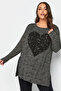 Plus Size Slit Detailed Polka Dot Sequined Long Sleeve Crew Neck Blouse302497