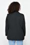 Siyah Oversize/Bol Kesim Astarlı Kruvaze Kapama Dokuma Blazer Ceket TBBSS24AG00002 - 5