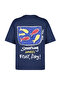 Navy %100 Cotton Printed Oversized/Wide Fit Crew Neck Knitted T-Shirt TWOSS23TS00329 - 8