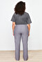 Gri Yüksek Bel Wide Leg/Geniş Paça Dokuma Kumaş Pantolon TBBAW24AR00032 - 6
