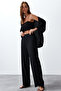 Siyah Relaxed/Rahat Kesim Örme Kimona Pantolon Alt-Üst Takım TWOSS24AU00091 - 4