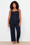 Navy Blue Corded Strappy Knitted Pajamas Set TBBSS24AI00018